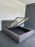 Pat Grande 180x200 cm Lada Depozitare Tapitat Stofa Gri Somiera Inclusa