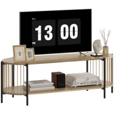 HOMCOM Suport TV Stil Bohemio pana la 55 Inch cu Design in Sfoara de Hartie si 2 Rafturi Deschise 124x43,5x41 cm Natural | Aosom Romania