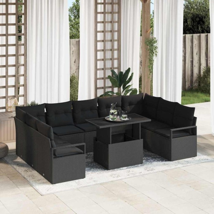 vidaXL Set de canapele pentru grădină 10 pcs Negru 100 x 55 x 73 cm