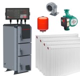 Pachet Incalzire Cazan Almax Class D 25Kw Combustibil Solid, 180-200mp, Vas Expansiune 35L, Pompa Taifu, Radiatoare Otel T22