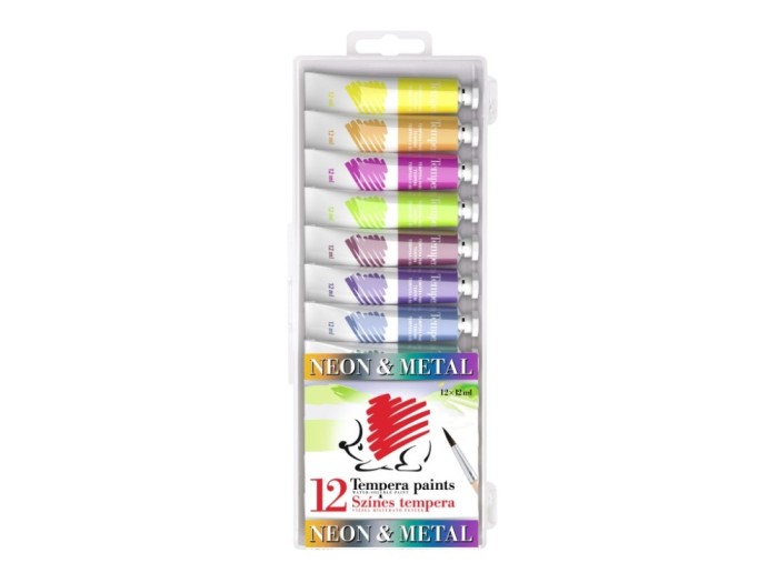 Acuarele tempera ICO Arici Neon si Metal 12 ml 12 culori/set