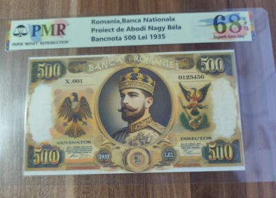 REPRODUCERE pe hartie cu filigran si fire UV proiect bancnota 500 Lei 1935 nr.164 foto