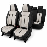 Huse auto premium 5 locuri Carguard Deluxe piele ecologică perforată - negru - crem