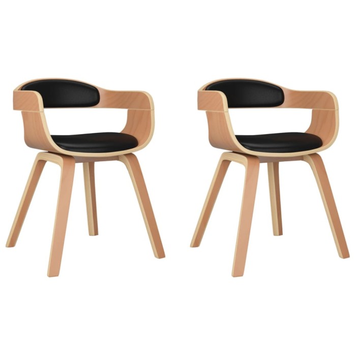 Scaune de bucatarie, 2 buc, negru, lemn curbat/piele ecologica