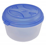 Cutie Alimente Mica Rotunda, 0.3 L, Recipient Incolor, Capac Albastru, Caserola Mica din Plastic, Caserola Alimentara Rotunda, Recipient din Plastic p