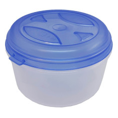 Cutie Alimente Mica Rotunda, 0.3 L, Recipient Incolor, Capac Albastru, Caserola Mica din Plastic, Caserola Alimentara Rotunda, Recipient din Plastic p