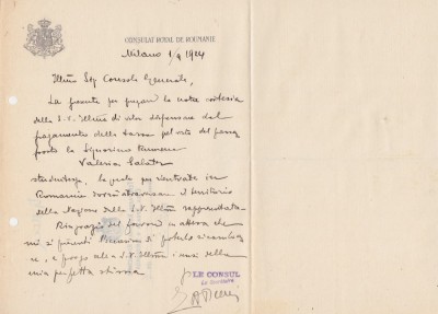 Document Consulatul Regatului Romaniei la Milano 1924 foto
