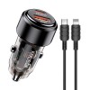 Incarcator Auto Rapid Kakusiga 60W, Dual USB (Type-C + USB-A), Cablu Lightning, Negru