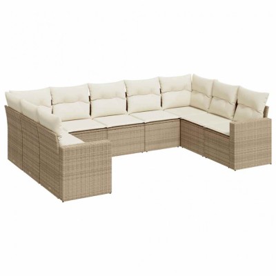 Set canapele de gradina, 9 piese, cu perne, bej, poliratan foto