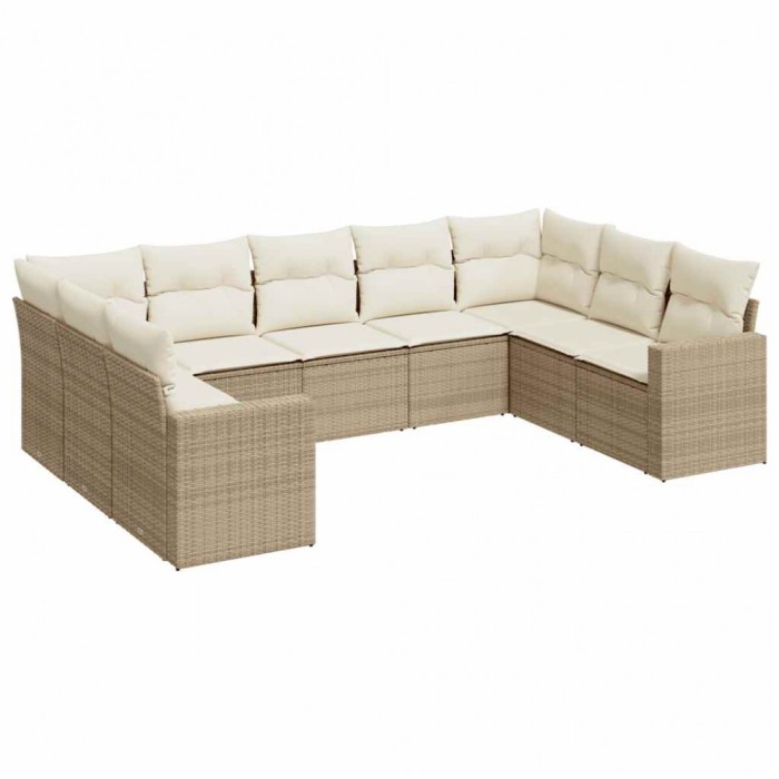 Set canapele de gradina, 9 piese, cu perne, bej, poliratan