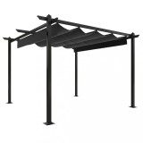 Pavilion de grădină, acoperiș retractabil, antracit, 3x3 m