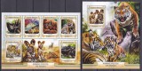 DB1 Fauna Guinea Animale in Pericol Caini Maimute Pantere Tigri MS + SS MNH, Nestampilat