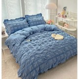 Cumpara ieftin Lenjerie de Pat Dublu, Bumbac Finet-Creponat, 6 Piese, Albastru -JO303