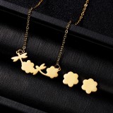 Cumpara ieftin set inox floricele cercei si colier cu pandant