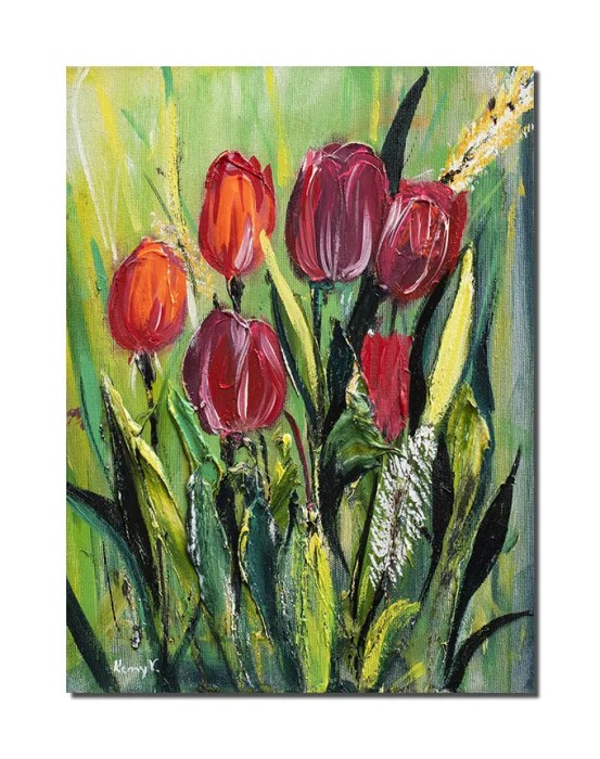 Tablou lalele pictat manual, 40x30cm acril in cutit efect 3D, Kenny Varniote