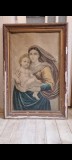 Tablou vechi pe p&acirc;nză &bdquo;Madona Sixtină&rdquo; (după Rafael) &ndash; ramă lemn 62x92 cm