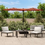 VidaXL Umbrelă de grădină cu două capete/LED-uri, cărămiziu 316x145 cm
