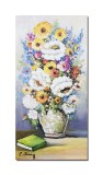 Cumpara ieftin Tablou vaza cu flori si carte pictat manual, 40x20cm ulei pe panza, Constantin Feraru