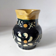 Ulcica ceramica cu cioc si toarta, traditionala taraneasca, veche, 14cm inaltime