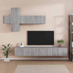 Set comode TV, 7 piese, gri sonoma, lemn compozit foto