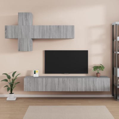 vidaXL Set comode TV, 7 piese, gri sonoma, lemn compozit foto