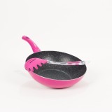 Tigaie Wok Bialetti Summer Fucsia 28 cm Aluminiu Antiaderent + Paleta Paste, Gaz/Electric/Vitroceramica, Invelis Piatra