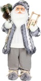 Decoratiune de Craciun Mos Craciun cu sanie, alb-gri, 60 cm