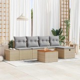 vidaXL Set de canapele pentru grădină cu pernă 6 pcs Bej Rattan poli