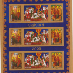 ROMANIA 2005 CRACIUN BLOC NEDANTELAT cu 3 serii MNH LP 1704 c