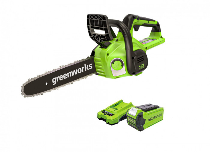 Ferastrau fara fir Greenworks G40CS30IIK2 cu baterie, lungime bara 30 cm, baterie si incarcator 40 V 2 Ah - RESIGILAT