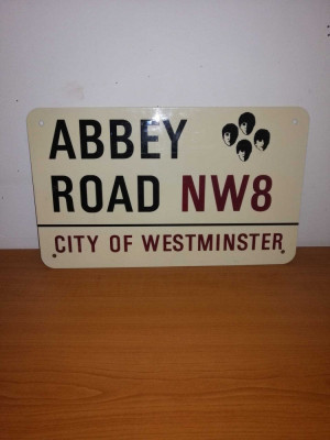 Tabla metalica emailata placuta strada 38x23 cm Abbey Road Westminster Beatles foto