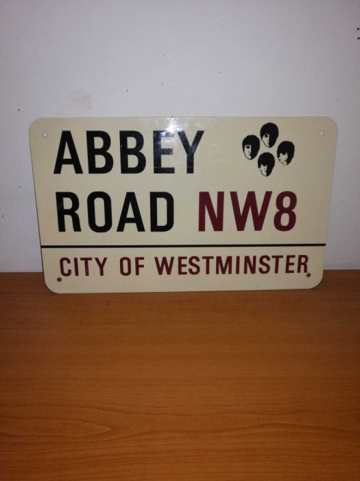 Tabla metalica emailata placuta strada 38x23 cm Abbey Road Westminster Beatles
