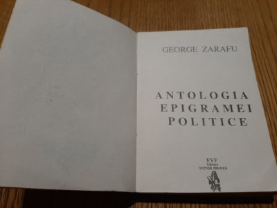 GEORGE ZARAFU (dedicatie-autograf) - Antologia Epigramei Politice -1982, 130 p. foto