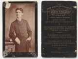 Fotografie cartonata, tanar, atelier Marie Szollosy, fotograful regelui Carol I, inceput de sec. 20, dimensiuni 6.6cmx10.7cm