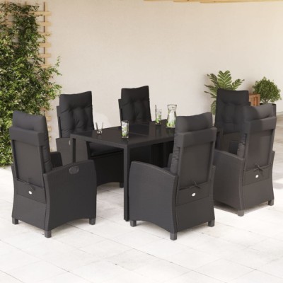 vidaXL Set mobilier de grădină cu perne, 7 piese, negru, poliratan 3212639 foto
