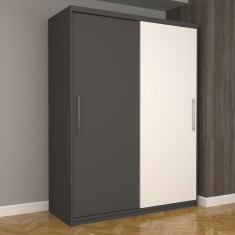 Dulap Dormitor Nova Eco 150 cm x 200 cm, fara oglinda, gri cu usi glisante gri alb