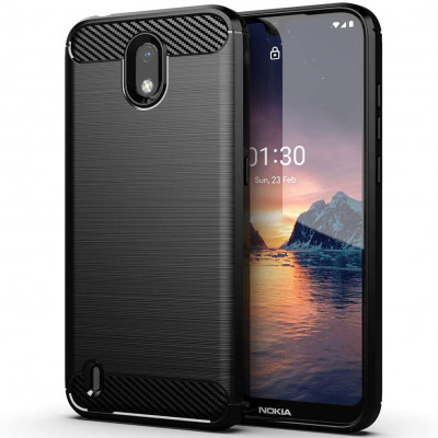 Husa pentru Nokia 1.3, Techsuit Carbon Silicone, Black foto