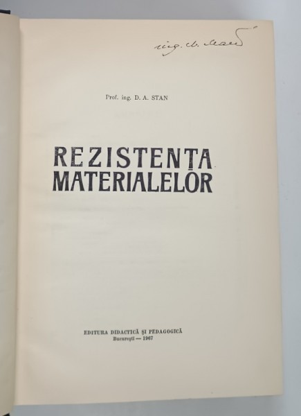 REZISTENTA MATERIALELOR de D.A. STAN , 1967