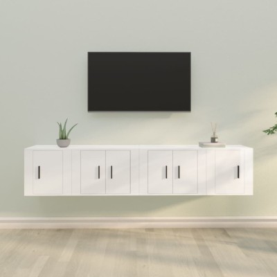 vidaXL Set dulap TV, 4 piese, alb extralucios, lemn prelucrat foto