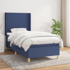 Gossi pat box spring cu saltea, albastru, 90x200 cm, textil