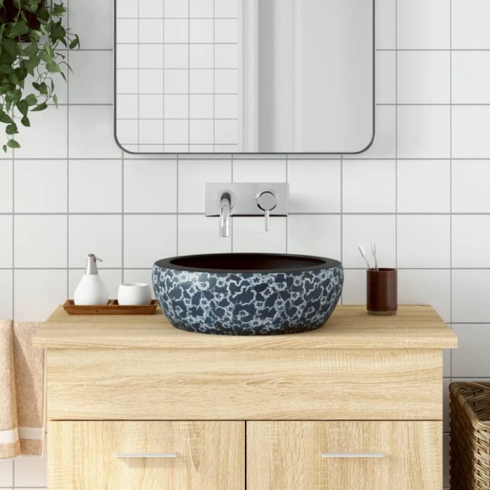 vidaXL Lavoar de blat, negru și albastru, rotund, &Phi;41x14 cm, ceramică 155065