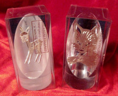 Set Statuete cristal cu figurine din argint 925 Pisica si Caprioara foto