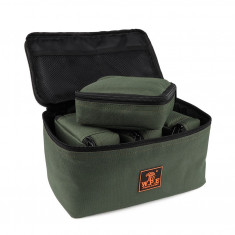 Set Geanta 4 in 1 pentru accesorii pescuit W.P.E, material impermeabil, izolata cu burete termic, 23.5x14x13.5 cm, verde