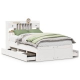 Cumpara ieftin Pat cu biblioteca fara saltea, alb, 135x190 cm, lemn masiv pin