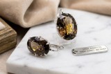 Cumpara ieftin Cercei din Argint 925 cu Cuart Fumuriu Natural , Model Oval Clasic cu Tortita