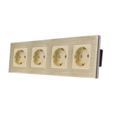 Cumpara ieftin Priza cvadrupla Luxion aurie cu rama din aluminiu si protectie copii