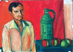 Tablou / lucrare RĂDULESCU Gh. Ioana, cca 70 x 50, acrilic pe carton subtire, stampila Universitatea de Arta Bucuresti pictor roman arta