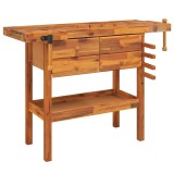Banc de lucru cu sertare si menghine, 124x52x83 cm, lemn acacia