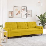 vidaXL Canapea cu 3 locuri cu pernuțe, galben, 210 cm, catifea 3278245