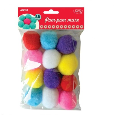 Pom-Pom colorat decorativ, 12 bucati, 5 cm, material textil, Daco foto